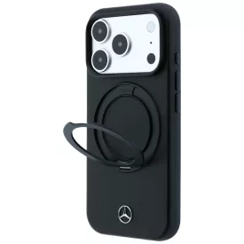   iPhone 18 Pro Max / 17 Pro Max Tok - Mercedes Leather Ring Stand MagSafe - Fekete