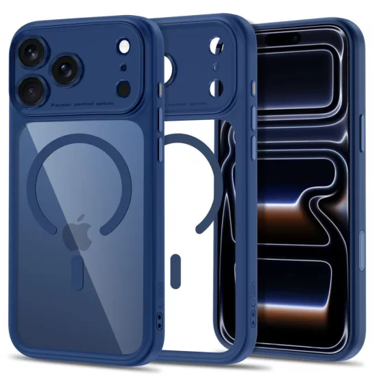 iPhone 18 Pro Max / 17 Pro Max Tok - Tech-Protect MagPeak MagSafe CC - Átlátszó-Sötétkék