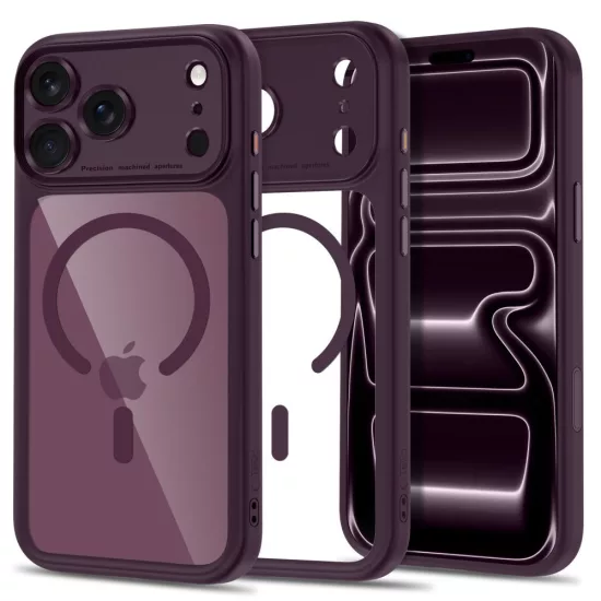 iPhone 18 Pro Max / 17 Pro Max Tok - Tech-Protect MagPeak MagSafe CC - Átlátszó Bordó