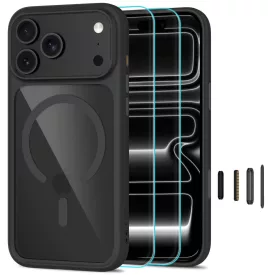   iPhone 18 Pro Max / 17 Pro Max Tok - Tech-Protect MagOne CC MagSafe + 2x Kijelzővédő Üvegfólia - Átlátszó Fekete