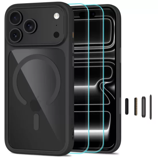 iPhone 18 Pro Max / 17 Pro Max Tok - Tech-Protect MagOne CC MagSafe + 2x Kijelzővédő Üvegfólia - Átlátszó Fekete