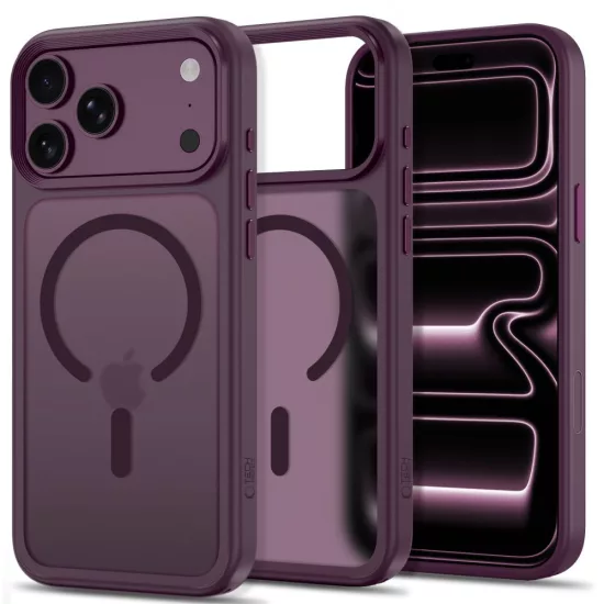 iPhone 18 Pro / 17 Pro Tok - Tech-Protect Magmat Magsafe CC - Áttetsző-Bordó