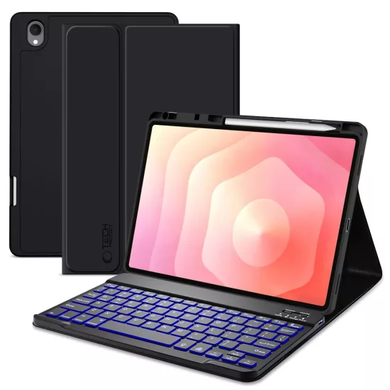 Samsung Galaxy Tab S12+ Plus 12.4" (X840 / X846B) Tok - Tech-Protect SC Ceruzatartóval és Angol Billentyűzettel - Fekete