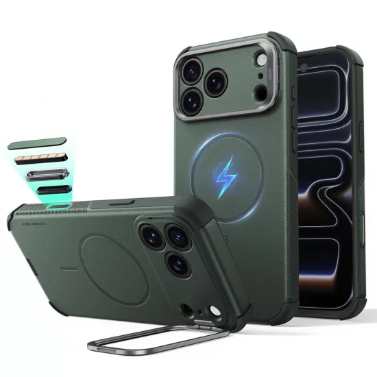 iPhone 18 Pro / 17 Pro Tok - ESR Cyber Tough Kickstand MagSafe - Zöld