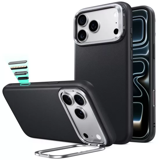 iPhone 18 Pro Max / 17 Pro Max Tok - ESR Leather Kickstand MagSafe - Fekete