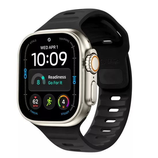 Apple Watch (44/45/46/49mm) Óraszíj - Tech-Protect Silicone Line - Fekete