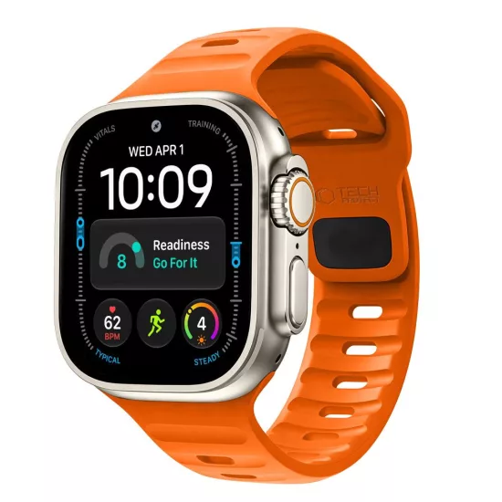 Apple Watch (44/45/46/49mm) Óraszíj - Tech-Protect Silicone Line - Narancs