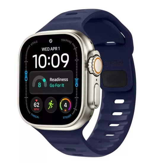 Apple Watch (44/45/46/49mm) Óraszíj - Tech-Protect Silicone Line - Sötétkék
