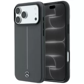   iPhone 18 Pro / 17 Pro Tok - Mercedes Leather Semi Wrap Iconic Line MagSafe - Szürke