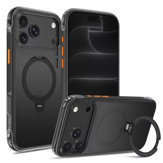 iPhone 18 Pro Max / 17 Pro Max Tok - Tech-Protect MagAir Stand MagSafe CC - Áttetsző-Fekete