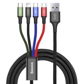   Baseus 4in1 USB-A - 2x USB-C + Lightning + micro Kábel - 1.2m 3.5A - Fekete