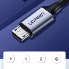 Ugreen USB - micro USB Kábel - 2m 2.4A - Szürke