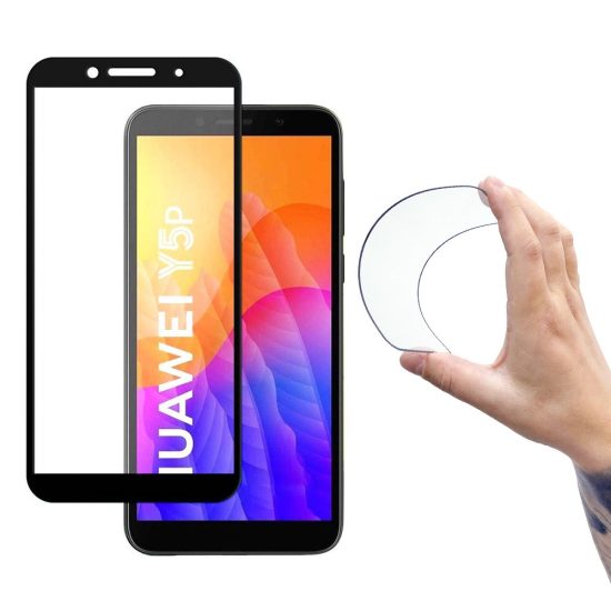 Huawei Y5p Kijelzővédő Üvegfólia - Wozinsky Full Cover Flexi Nano Glass - Fekete Kerettel