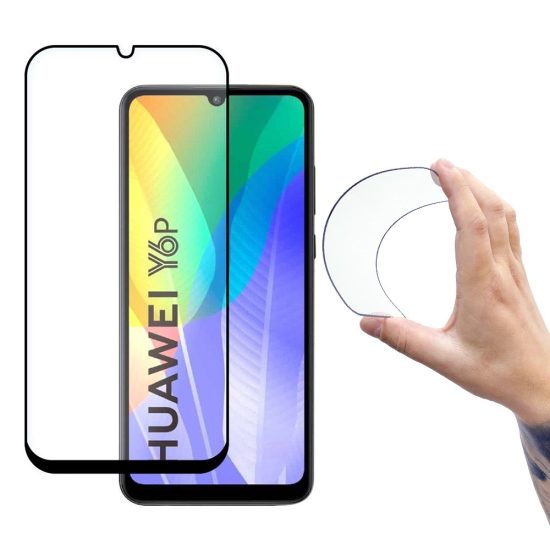 Huawei Y6p Kijelzővédő Üvegfólia - Wozinsky Full Cover Flexi Nano Glass - Fekete Kerettel