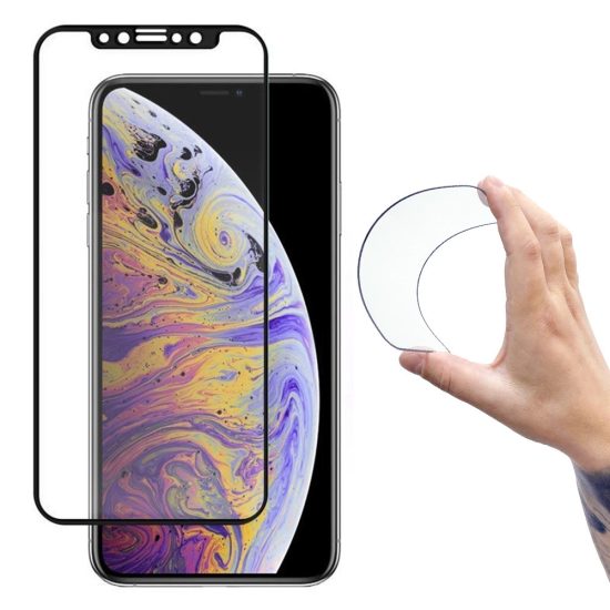 iPhone 12 Mini Kijelzővédő Üvegfólia - Wozinsky Full Cover Flexi Nano Glass - Fekete Kerettel