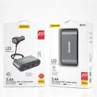 Dudao Autós Töltő 2xUSB + 3x Szivargyújtó Elosztó 3,4A - Fekete