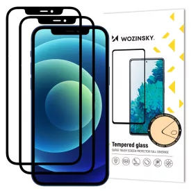   iPhone 12 Pro / iPhone 12 Kijelzővédő Üvegfólia - Wozinsky Full Glue Tempered Glass - Fekete x 2 db