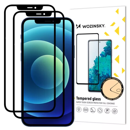 iPhone 12 Pro / iPhone 12 Kijelzővédő Üvegfólia - Wozinsky Full Glue Tempered Glass - Fekete x 2 db
