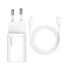Baseus Super Si Hálózati Töltő 20W - USB-C + 1m USB-C-Lightning Kábel - Fehér