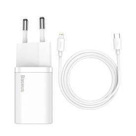 Baseus Super Si Hálózati Töltő 20W - USB-C + 1m USB-C-Lightning Kábel - Fehér   Baseus Super Si Hálózati Töltő 20W - USB-C + 1m USB-C-Lightning Kábel - Fehér