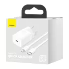Baseus Super Si Hálózati Töltő 20W - USB-C + 1m USB-C-Lightning Kábel - Fehér