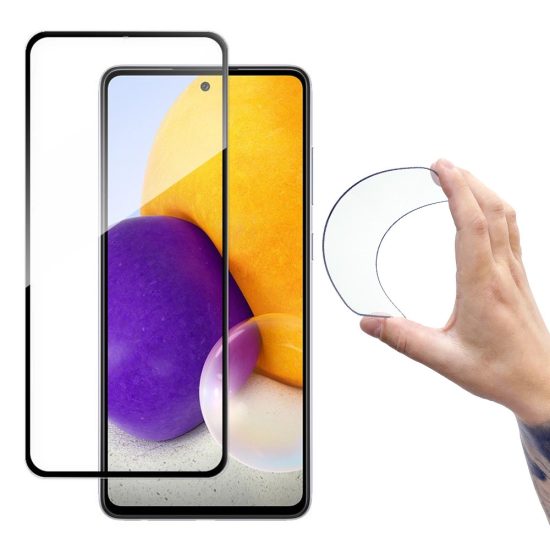 Samsung Galaxy A72 4G Kijelzővédő Üvegfólia - Wozinsky Full Cover Flexi Nano Glass - Fekete Kerettel