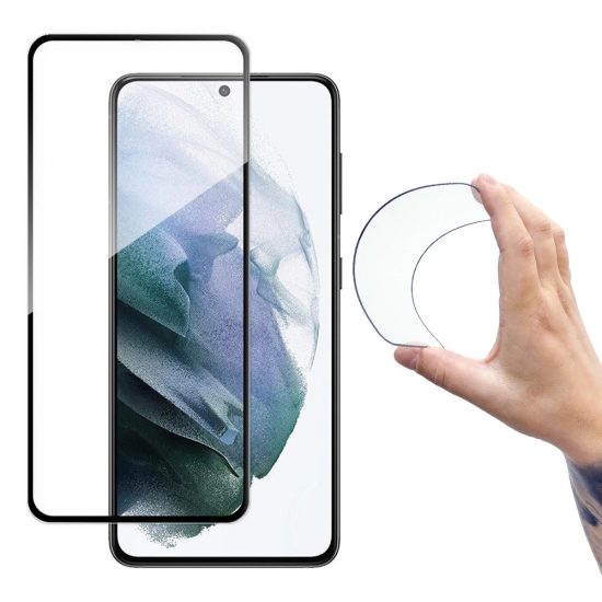 Samsung Galaxy S21+ Plus Kijelzővédő Üvegfólia - Wozinsky Full Cover Flexi Nano Glass - Fekete Kerettel