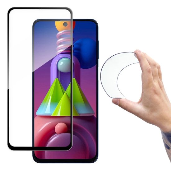 Samsung Galaxy M51 Kijelzővédő Üvegfólia - Wozinsky Full Cover Flexi Nano Glass - Fekete Kerettel