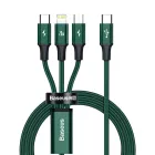 Baseus 3in1 Rapid USB-C - USB-C + micro + Lightning Kábel - 1.5m 3A - Zöld