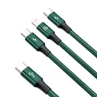 Baseus 3in1 Rapid USB-C - USB-C + micro + Lightning Kábel - 1.5m 3A - Zöld
