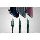 Baseus 3in1 Rapid USB-C - USB-C + micro + Lightning Kábel - 1.5m 3A - Zöld