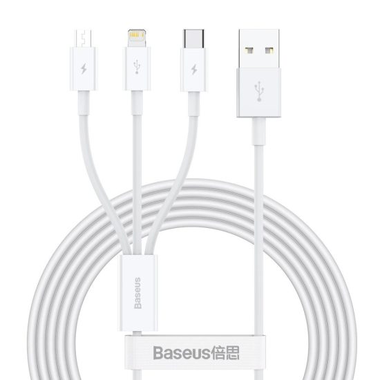 Baseus 3in1 Superior USB-A - USB-C + micro + Lightning Kábel - 1.5m 3.5A - Fehér