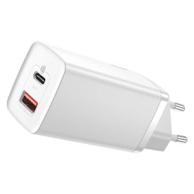 Baseus GaN2 Lite Hálózati Gyorstöltő - USB-A + USB-C - 65W - Fehér   Baseus GaN2 Lite Hálózati Gyorstöltő - USB-A + USB-C - 65W - Fehér
