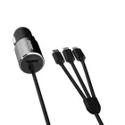 Dudao R5ProN Autós Töltő 3.4A - Beépített Lightning + USB-C + micro Kábel - Fekete