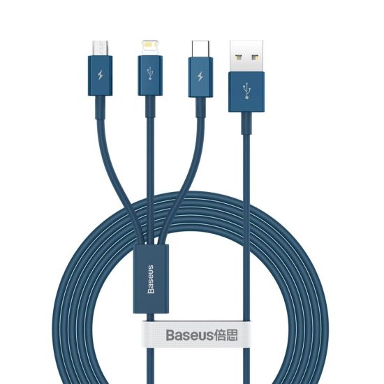 Baseus 3in1 Superior USB-A - USB-C + micro + Lightning Kábel - 1.5m 3.5A - Kék