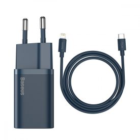Baseus Super Si Hálózati Töltő 20W - 1xUSB-C +1m USB-C-Lightning Kábel - Kék   Baseus Super Si Hálózati Töltő 20W - 1xUSB-C +1m USB-C-Lightning Kábel - Kék