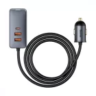 Baseus Share Together Autós Töltő Hosszabbító Kábellel - 2x USB + 2x USB-C - 120W - Szürke