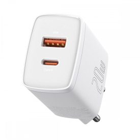Baseus Compact Hálózati Gyorstöltő 20W - 1xUSB + 1xUSB-C - Fehér   Baseus Compact Hálózati Gyorstöltő 20W - 1xUSB + 1xUSB-C - Fehér
