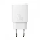 Baseus Compact Hálózati Gyorstöltő 20W - 1xUSB + 1xUSB-C - Fehér