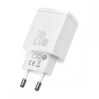 Baseus Compact Hálózati Gyorstöltő 20W - 1xUSB + 1xUSB-C - Fehér
