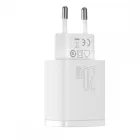 Baseus Compact Hálózati Gyorstöltő 20W - 1xUSB + 1xUSB-C - Fehér