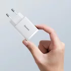Baseus Compact Hálózati Gyorstöltő 20W - 1xUSB + 1xUSB-C - Fehér
