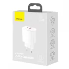 Baseus Compact Hálózati Gyorstöltő 20W - 1xUSB + 1xUSB-C - Fehér
