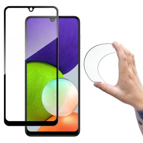Samsung Galaxy A22 4G Kijelzővédő Üvegfólia - Wozinsky Full Cover Flexi Nano Glass - Fekete Kerettel