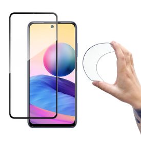   Xiaomi Redmi Note 10 5G Kijelzővédő Üvegfólia - Wozinsky Full Cover Flexi Nano Glass - Fekete Kerettel