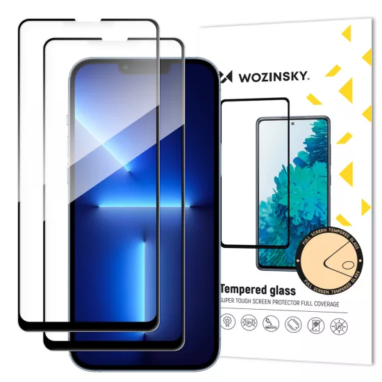 iPhone 17e / 16e / 14 / 13 / 13 Pro Kijelzővédő Üvegfólia - Wozinsky Full Glue Tempered Glass - Fekete x 2 db