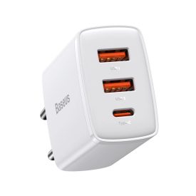 Baseus Compact Hálózati Töltő 30W - 2x USB-A + USB-C - Fehér   Baseus Compact Hálózati Töltő 30W - 2x USB-A + USB-C - Fehér
