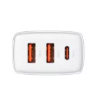 Baseus Compact Hálózati Töltő 30W - 2x USB-A + USB-C - Fehér