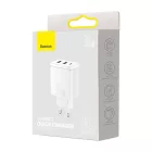Baseus Compact Hálózati Töltő 30W - 2x USB-A + USB-C - Fehér