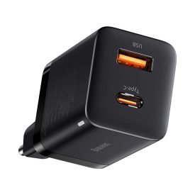 Baseus Super Si Pro Hálózati Gyorstöltő 30W - USB-A + USB-C - Fekete   Baseus Super Si Pro Hálózati Gyorstöltő 30W - USB-A + USB-C - Fekete